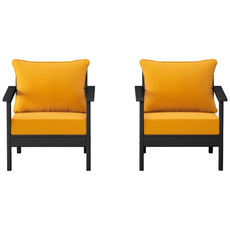 Birchwood All Weather HDPE Outdoor Patio Black Deep Seating Conversation Set With Cushions (2-Piece)