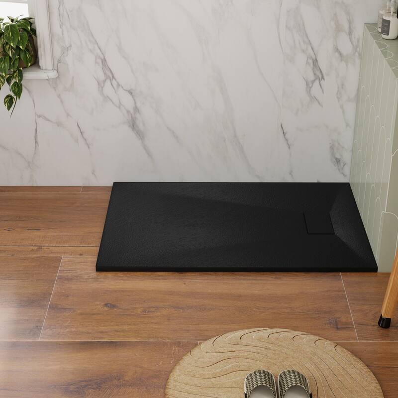 SMC Alcove Shower Pan Base with Left/Right Drain, Low Profile, Wheelchair Access, Slip-Resistant, cUPC Certified