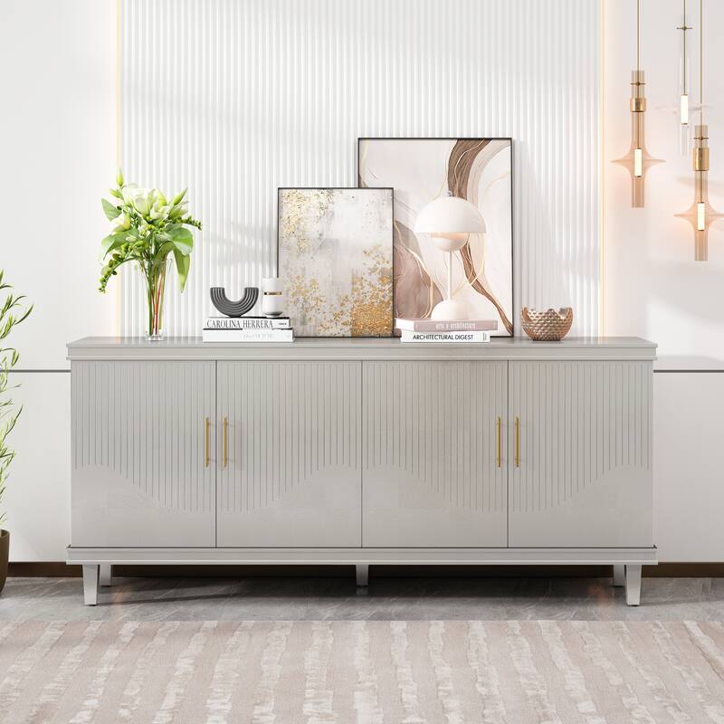 Large Storage Cabinet TV Cabinet with Adjustable Shelves, Champagne Sideboard Console Table with Double Storage Compartments - Champagne