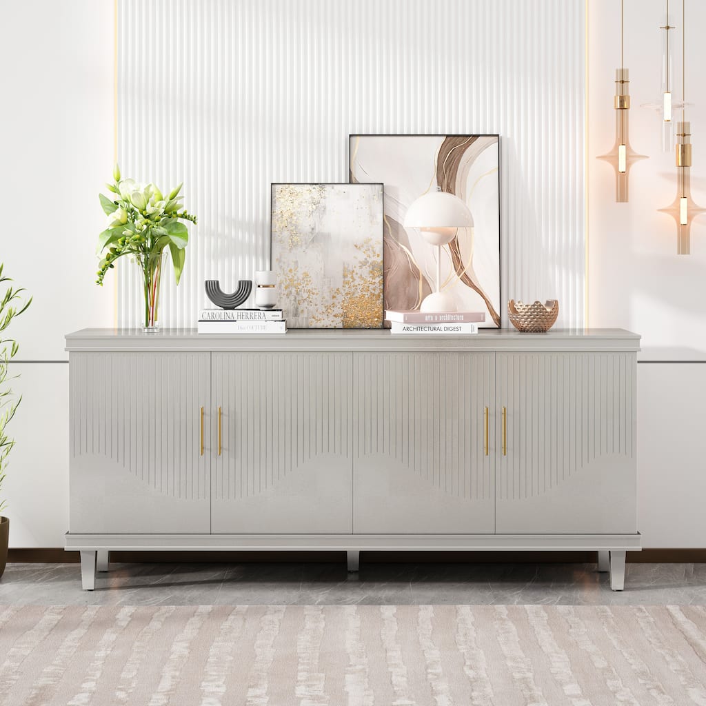 Large Storage Cabinet TV Cabinet with Adjustable Shelves, Champagne Sideboard Console Table with Double Storage Compartments