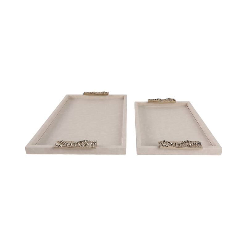 Wood Fabric Marquis Serving Trays Home Decor (Set of 2) - 16/20" Ivory - 20" x 12" x 1"