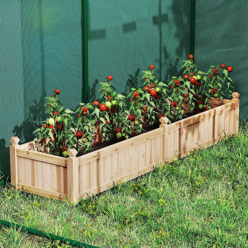 Costway Wooden Raised Garden Bed Outdoor Rectangular Planter Box with - See Details