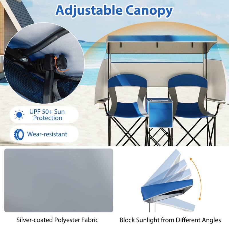 Costway Double Beach Chair with Adjustable Canopy Oversized Folding