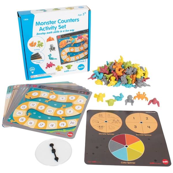 slide 2 of 4, edxeducation Monster Counters Activity Set - Set of 36 - 10 Double-Sided Activity Boards Multi - Math - Kids