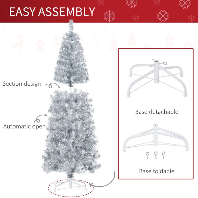 HOMCOM 6' Metallic Silver Christmas Tree with Stand