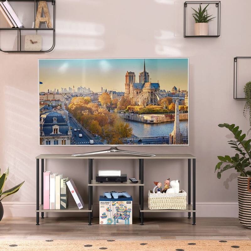 TV Stand for TVs, Entertainment Center with Open Storage Shelves, TV Media Console Table