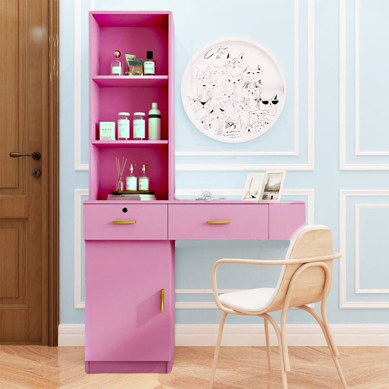Wall Mount Makeup Vanity Dressing Table,Drawers & Hair Dryer Holder - W39.76*D13.19*H66.93