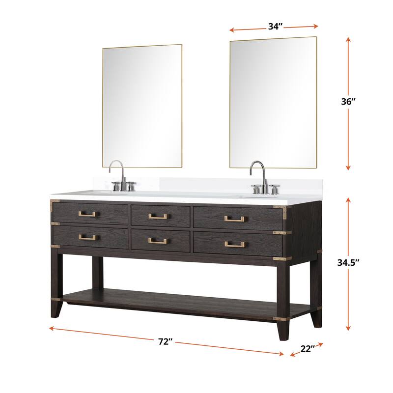 Norwalk 60 in W x 22 in D Black Oak Double Bath Vanity, Cultured Marble Top, Faucet Set, and 28 in Mirrors