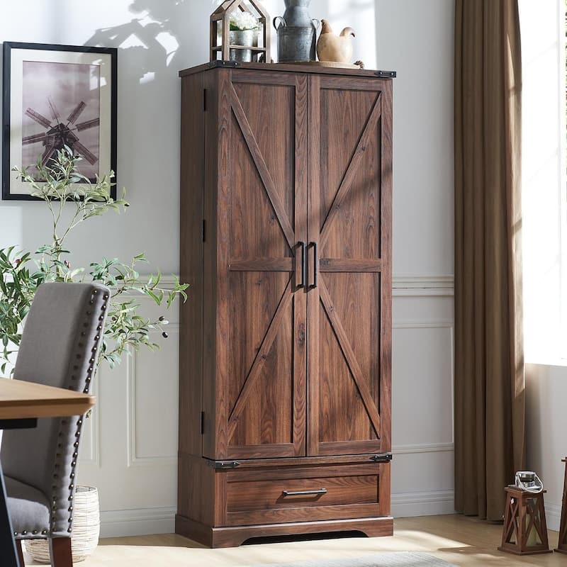 72" Farmhouse Kitchen Pantry Cabinet, Tall Storage Cabinet, Cupboard - Brown
