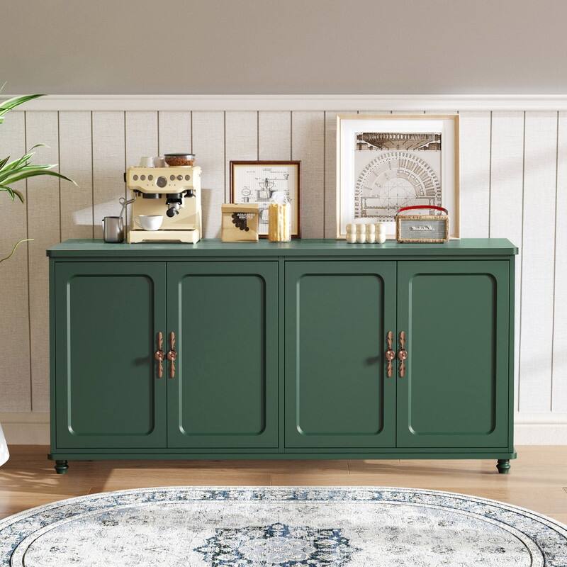 60"W Kitchen Buffet Sideboard Cabinet With Adjustable Shelves, 4 Doors Mid-Century Cupboard Set Of 2