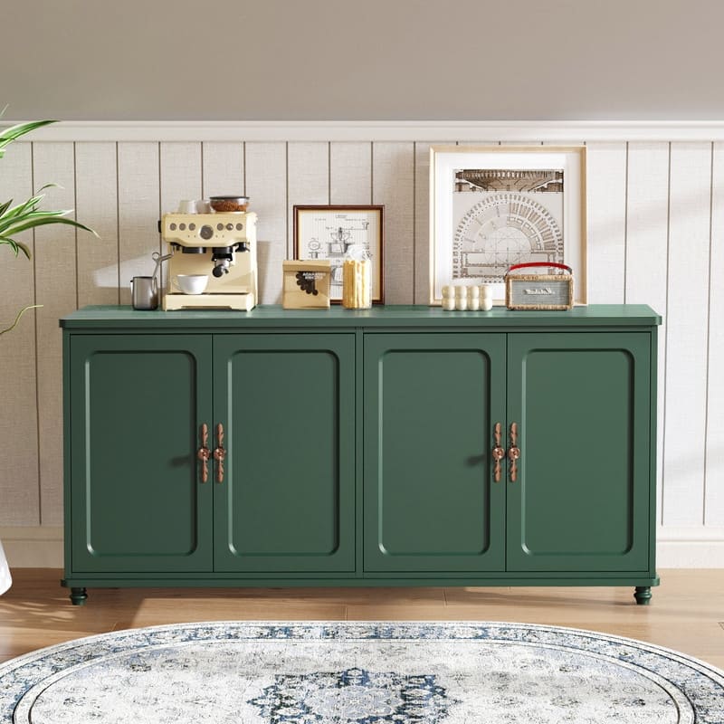 Mid Century Modern 60" Sideboard Cabinet with Adjustable Shelves and 4 Doors - Green