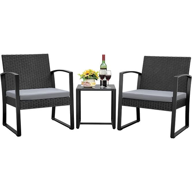 Furniwell 3 Pieces Patio Conversation Set Chairs with Coffee Table