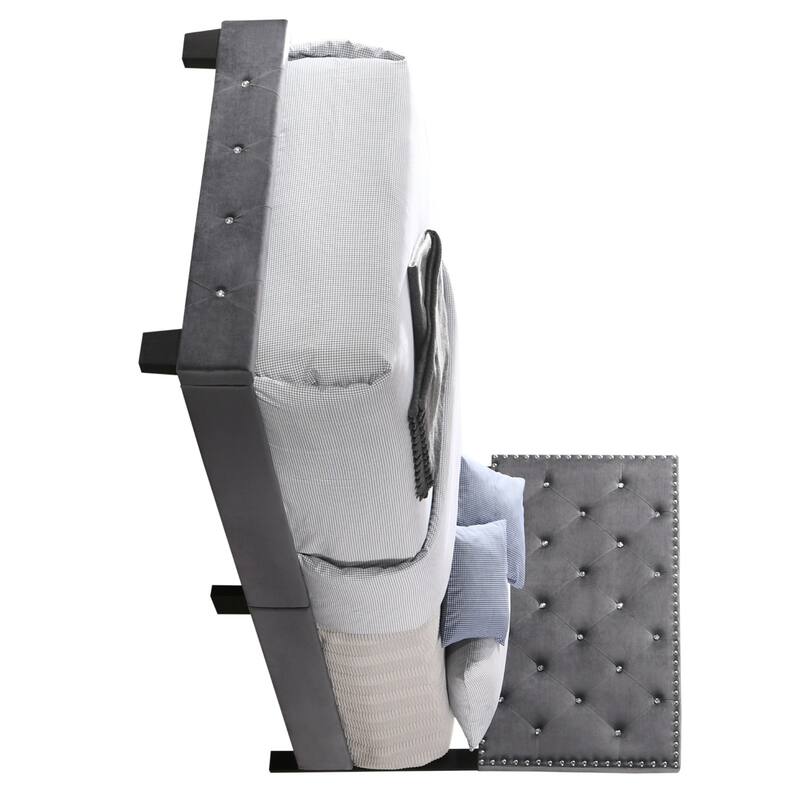 Velvet Upholstered Tufted Twin Panel Bed - 77" - Gray