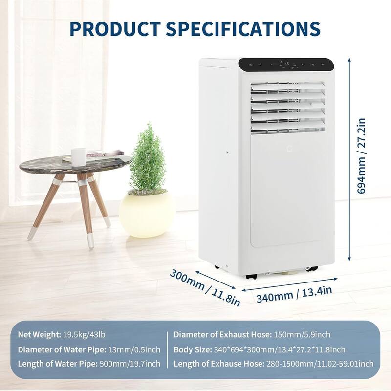 Portable Air Conditioners 10000 BTU, Energy Efficient 3-in-1 Portable AC Unit with Remote Control
