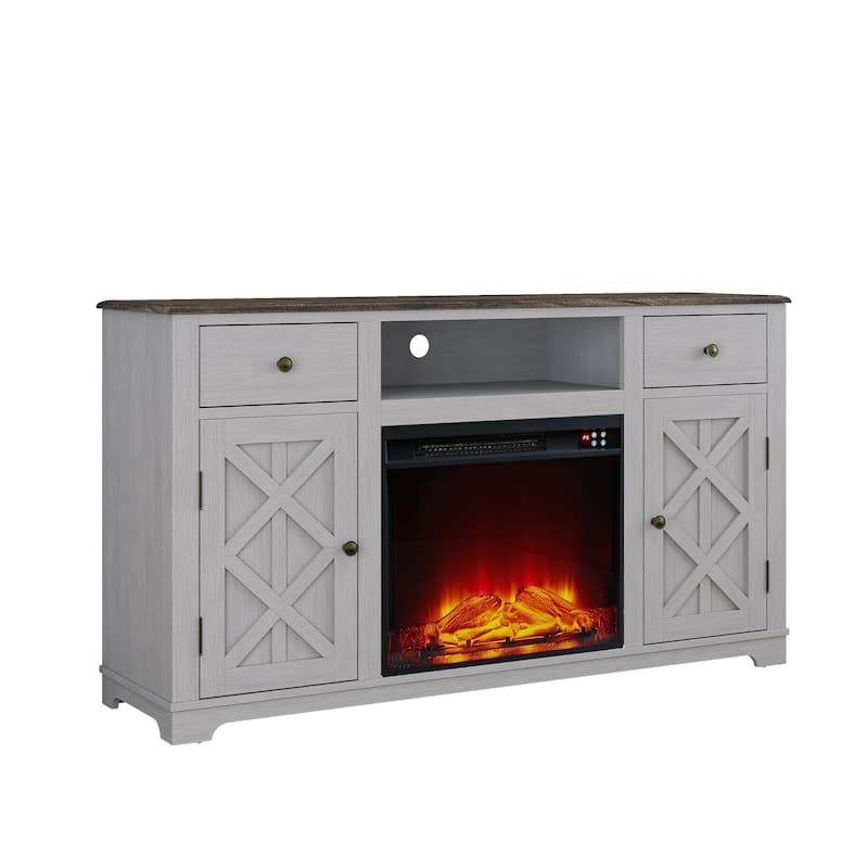 Farmhouse TV Stand with Fireplace for up to 65" TV - 60"W x 33"H x 15.5"D