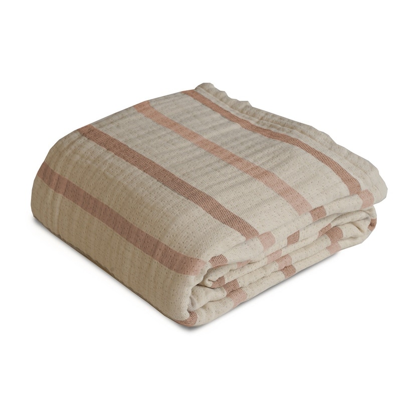 Farm to Home Horizon Stripe Cotton Blanket, Reversible Design - Full/Queen - Pearl Canyon