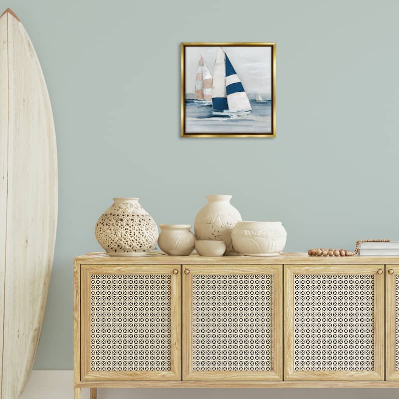 Stupell Striped Sailboat Voyage Framed Floater Canvas Wall Art Design By Sally Swatland