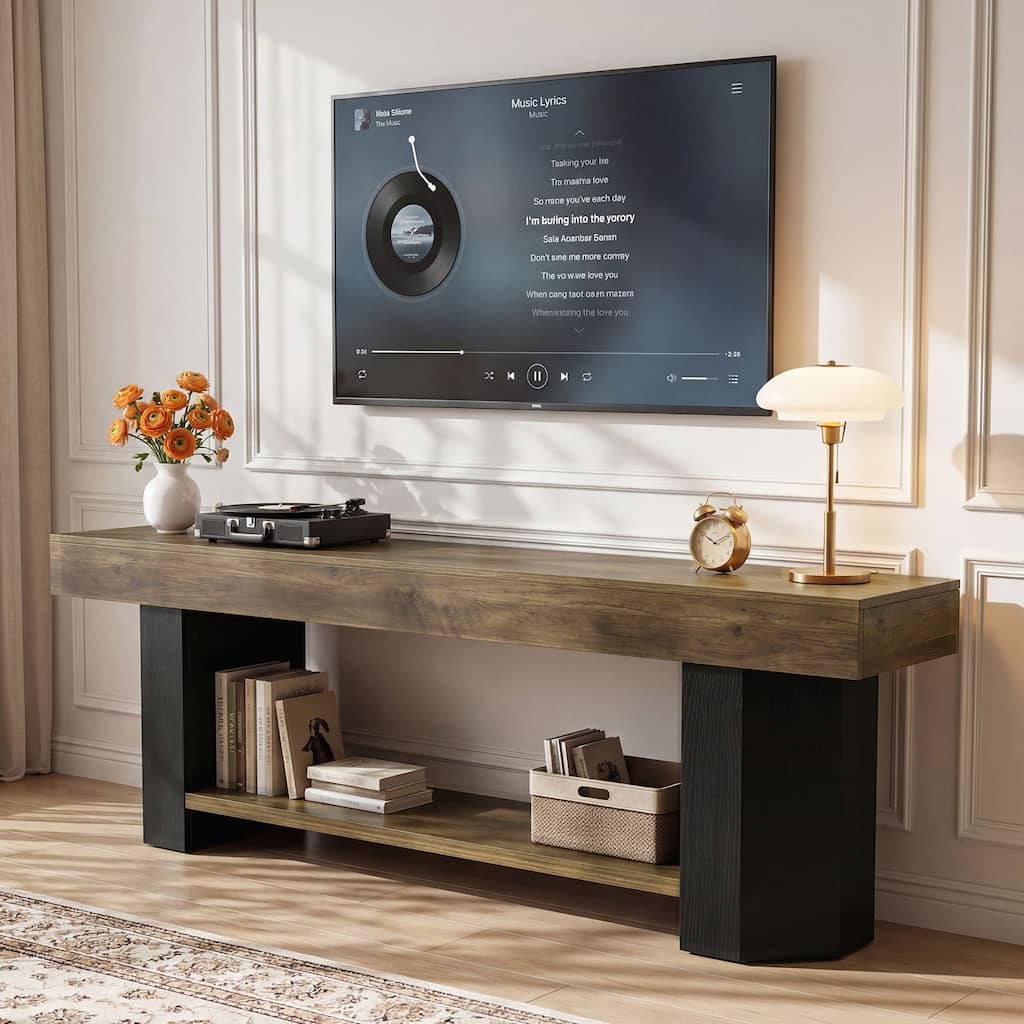TV Stand for 55/60/65/75-Inch TVs, TV Console with Open Storage Shelve, Entertainment Center