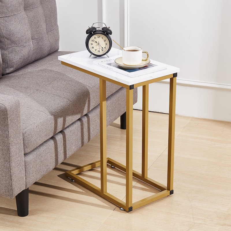 Javlergo C-Shaped Side Table, Small End Table with Metal Frame
