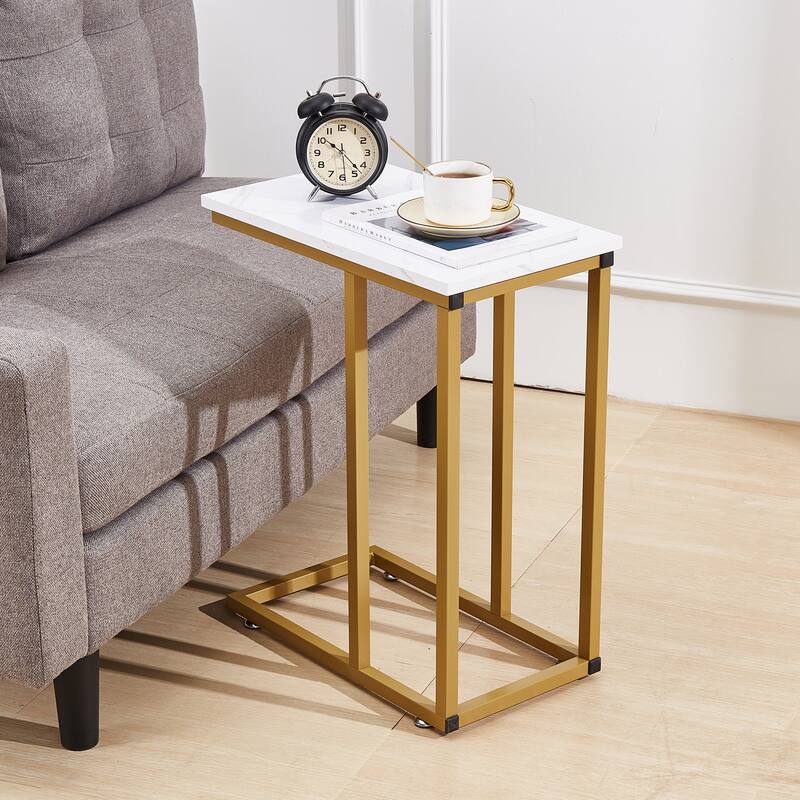 VECELO C-Shaped End Table Small Side Table Sofa Table with Metal Frame C-Shaped Couch Table Nightstand Set of 2