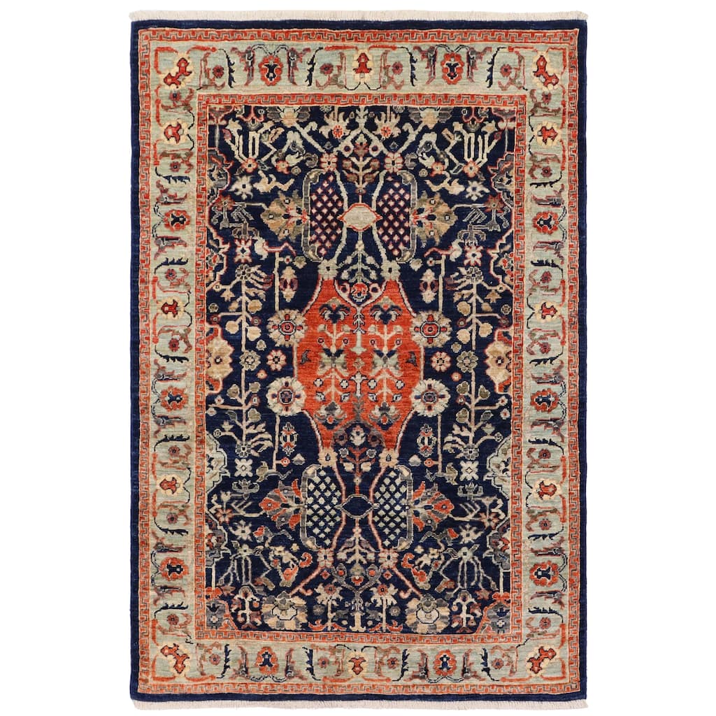 Tribal Heriz Ziegler Matilda Blue Rust Hand-Knotted Rug - 3'9'' x 5'10''