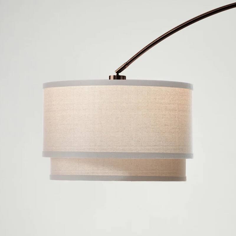 Brightech Mason 81 in. Oil Brushed Bronze Modern Adjustable and Extendable LED Floor Lamp with Beige Fabric Drum Shade