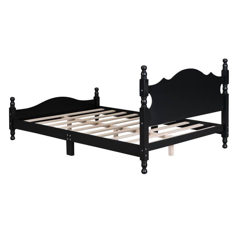 Retro Style Platform Bed Frame with Headboard and Wooden Slat Support