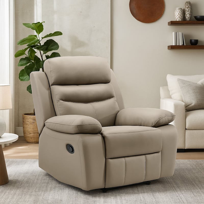 Hanna Manual Reclining Chair, Latte Brown Top Grain Leather Cushions