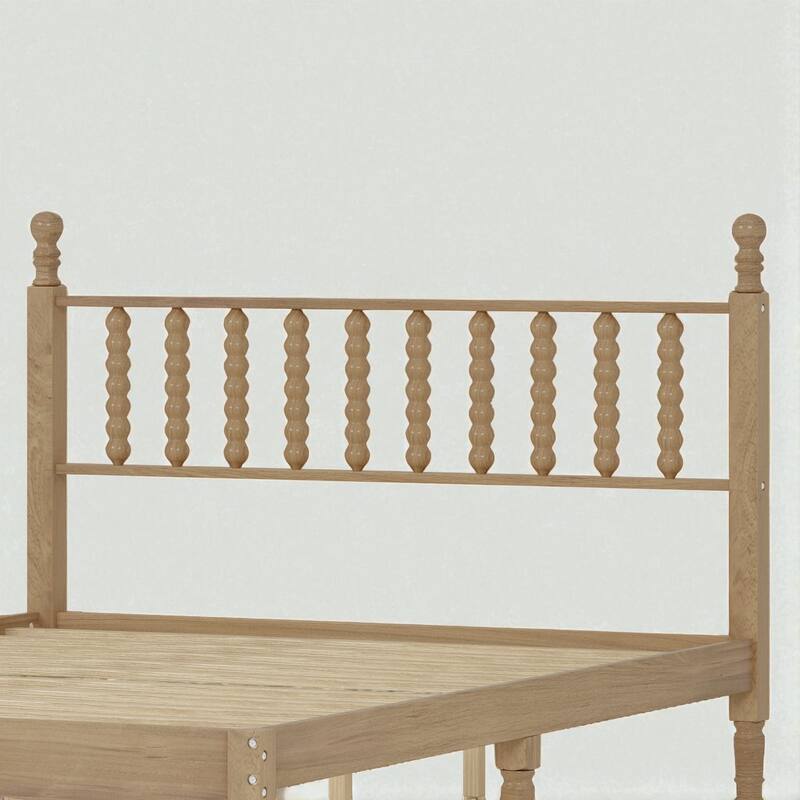 Queen Size Retro Wood Platform Bed with Gourd Shaped Headboard and Wooden Slats