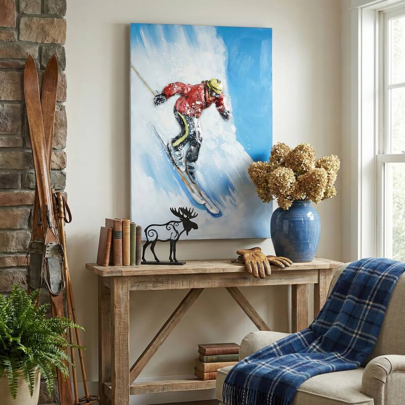 "Skiing" Mixed Media Iron Hand Painted Dimensional Wall Art
