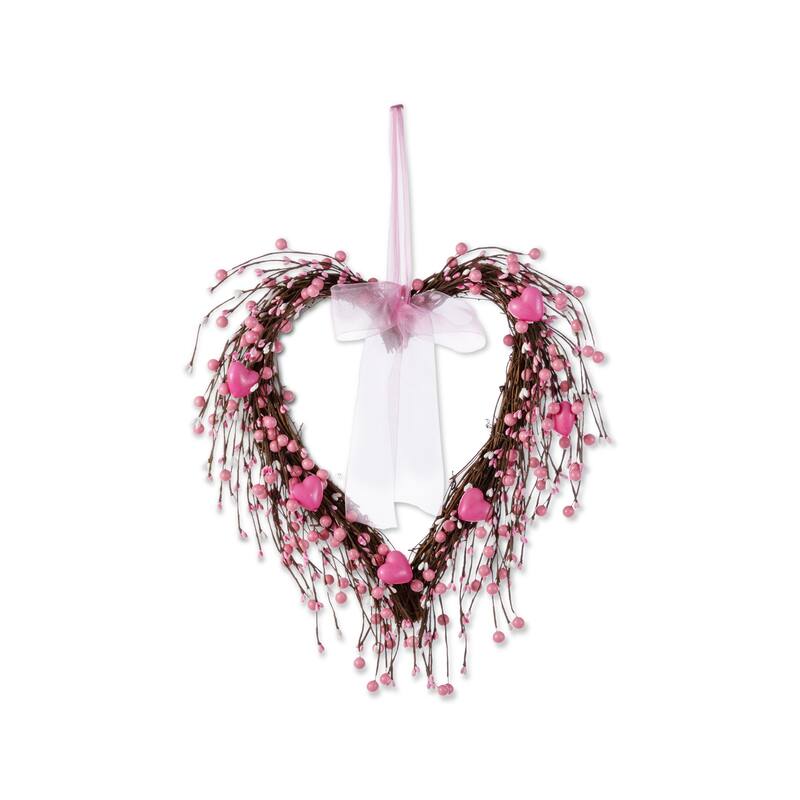 Glitzhome Valentine's Berry Heart Wreath Wall Hanging Decor - Pink Heart without LED