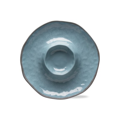 15"x15" Veranda Cracked Glazed Solid Wavy Edge Melamine Serveware Chip and Dip Dishwasher Safe Indoor Outdoor Aqua Blue