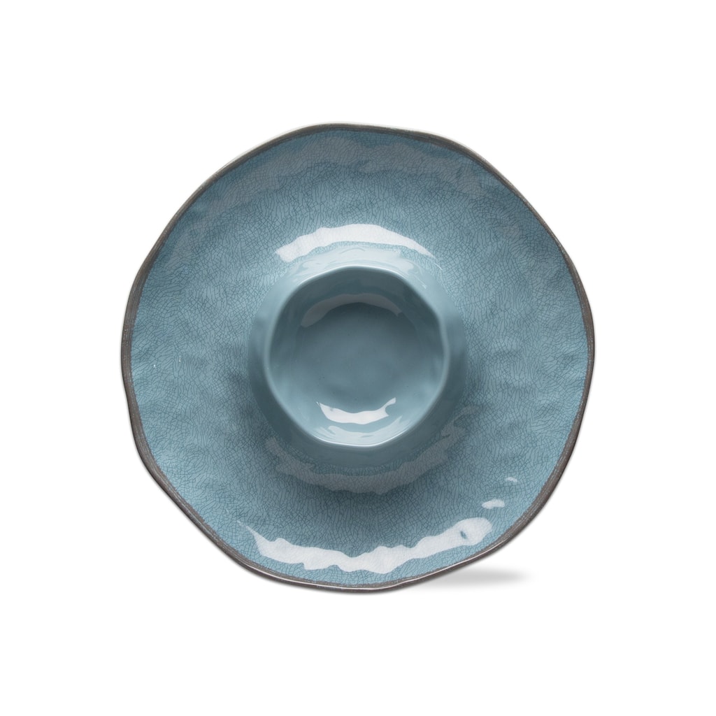 15"x15" Veranda Cracked Glazed Solid Wavy Edge Melamine Serveware Chip and Dip Dishwasher Safe Indoor Outdoor Aqua Blue