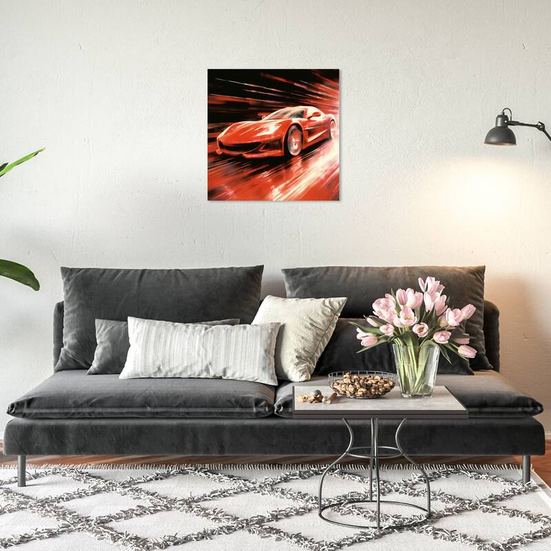Wynwood Studio Canvas Transportation It s pretty fast Red and Light Red Modern & Contemporary Wall Art Canvas Print - 20 x 20