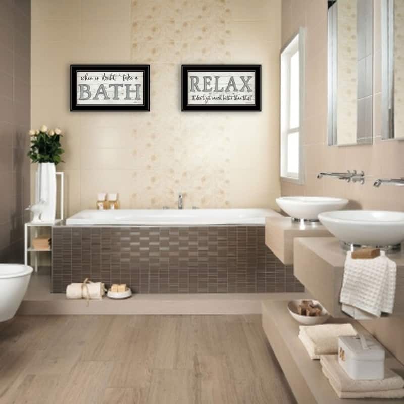 TrendyDecor4U Farmhouse "Bath Relax" Framed Print Wall Art by Susie Boyer - Brown