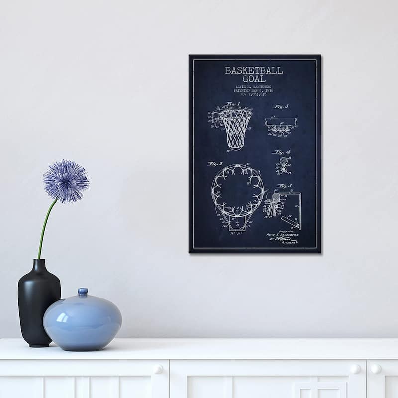iCanvas "Basketball Goal Navy Blue Patent Blueprint" by Aged Pixel Canvas Print - 18x12x1.5