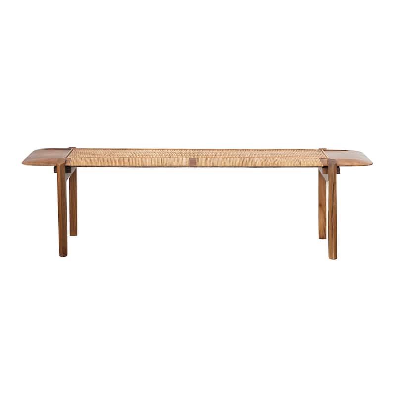 Teakwood and Rattan Bench - Natural