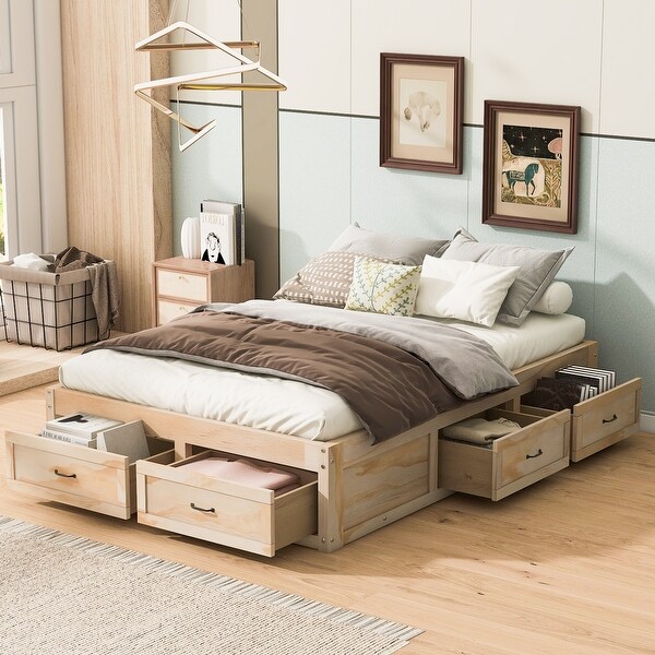 Minimalist Platform Bed with 6 Storage Drawers Wood Bed Frame w Sturdy Wooden Slats Support No Box Spring Needed On Sale Bed Bath Beyond 40203884