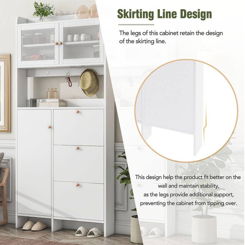Hall Tree and Shoe Storage Bench with Flip Drawers and Doors