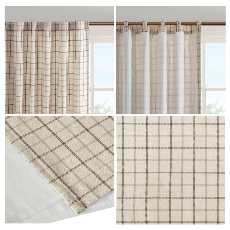 Madison Park Anaheim Plaid Rod Pocket and Back Tab Single Curtain Panel with Fleece Lining