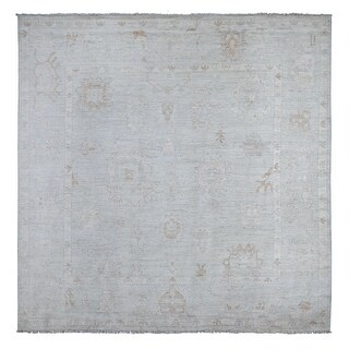 Shahbanu Rugs Cornflower Blue Rural Flower and Leaf Design Faded Wool ...