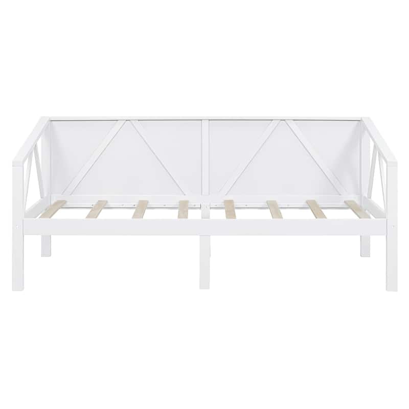 Roomfitters Twin Size Wooden Daybed with Sturdy Frame and Side Rails, Sofa Bed for Guest Room or Living Room
