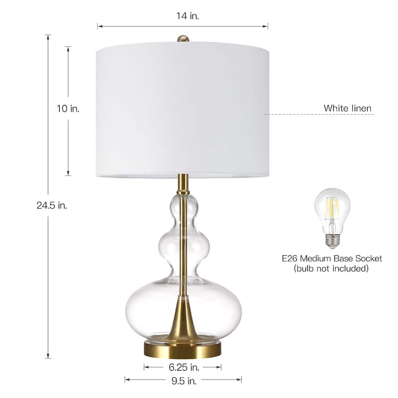 Glass Table Lamp with White Shade - 24.5 in. H