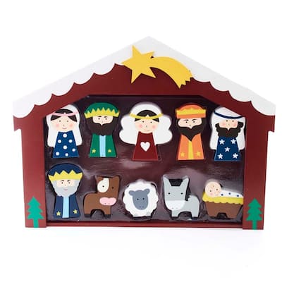 Kurt Adler 2-3-Inch Wooden Children's Nativity Set with Stable and 10 Figures