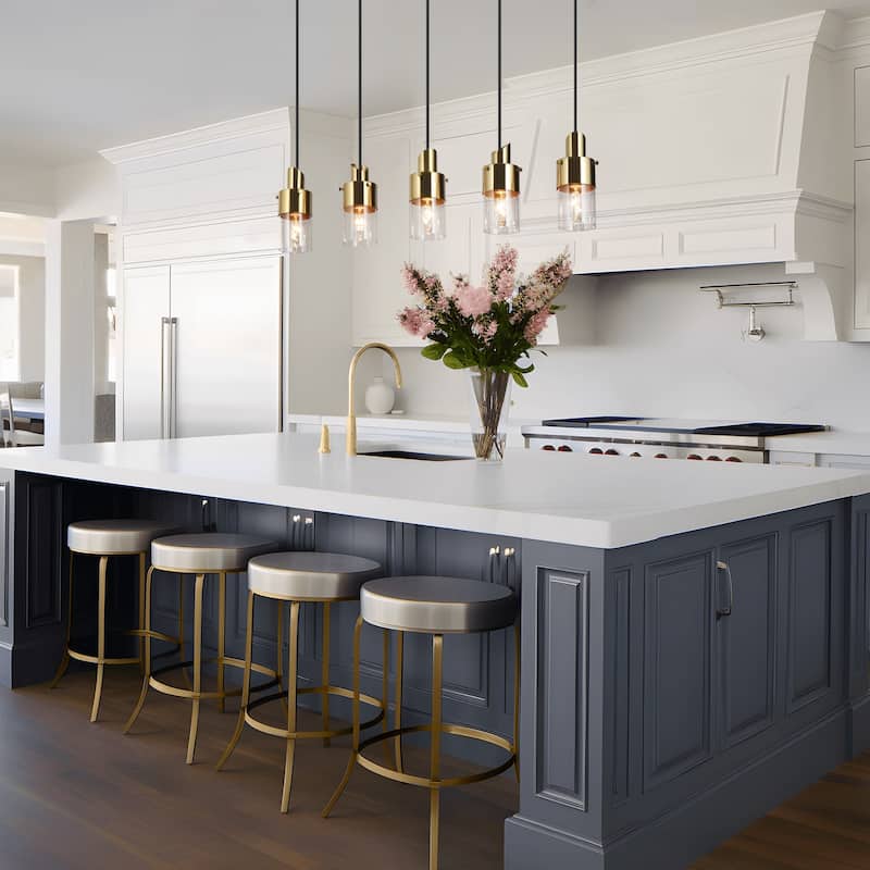 Modern 5-Light Black Gold Linear Chandelier Kitchen Island Pendant Light for Dining Room - 28" L x 4" W x 65.5" H