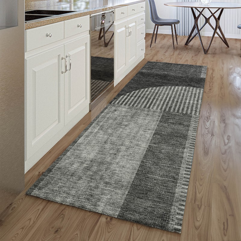 Premium Washable Super Soft Modern Deco Mayfield Rug - Charcoal - 2' 3" x 7' 6" - Runner