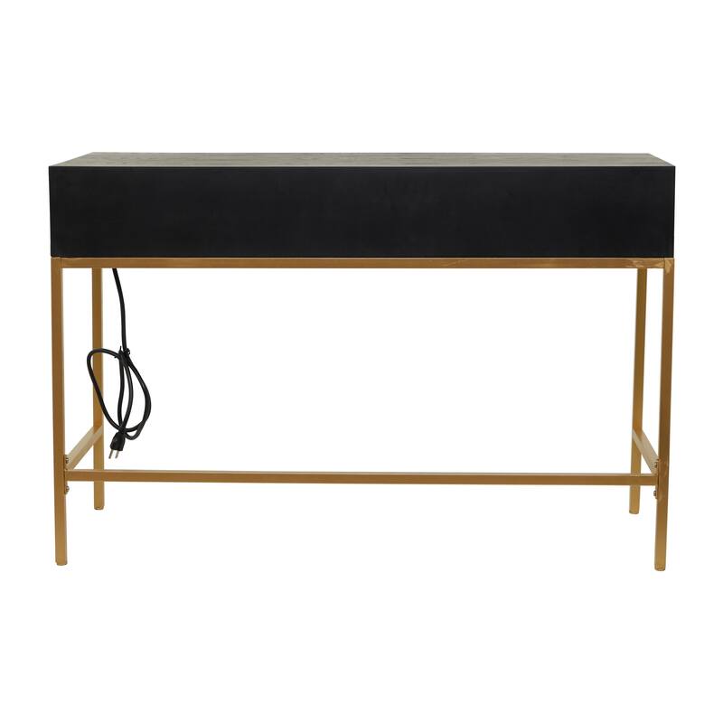 Black Wooden 3 Drawers Desk with Mirrored Front and Outlet