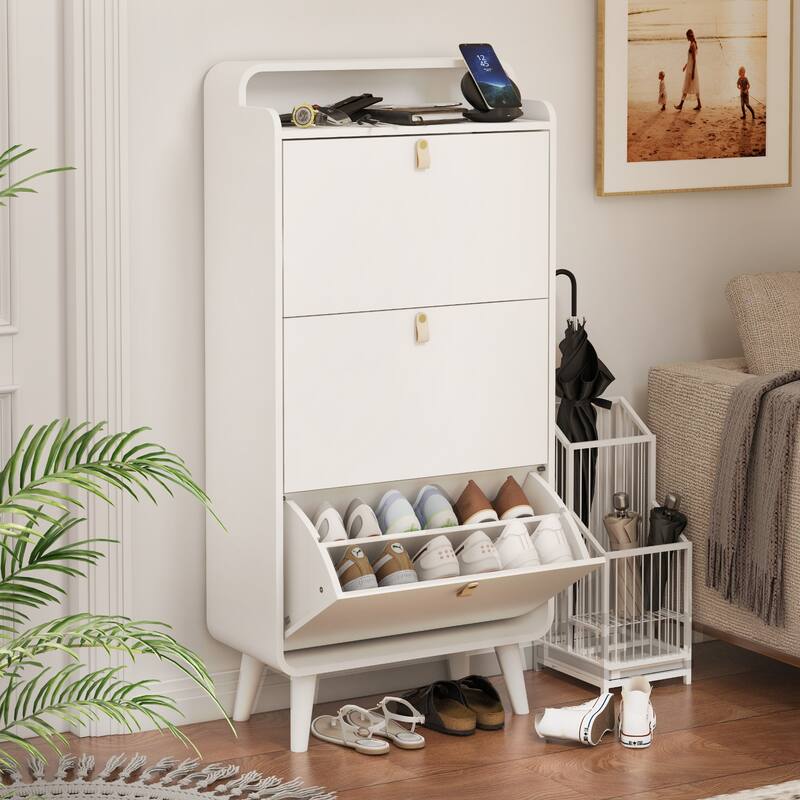 Compact Shoe Rack Storage Cabinet with 3 Drawers, Durable MDF Design for Entryways, Hallways and Apartments Organization
