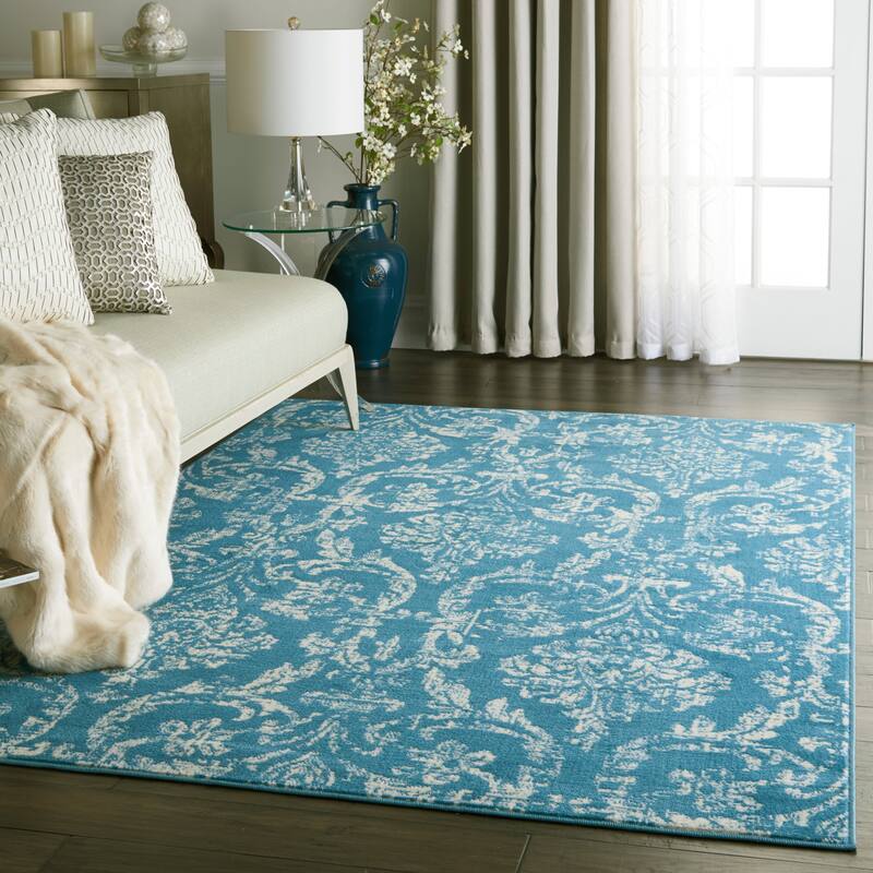 Nourison Jubilant Vintage Farmhouse Damask Area Rug - 4' x 6' - Blue