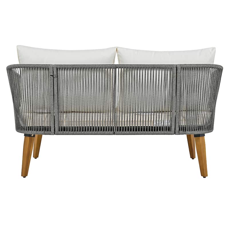 4-Piece Outdoor Patio Solid Wood Conversation Sofa Set with Coffee Table